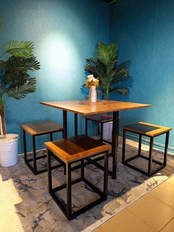 Mordern Brown Wooden With Metallic Legs Dining Table